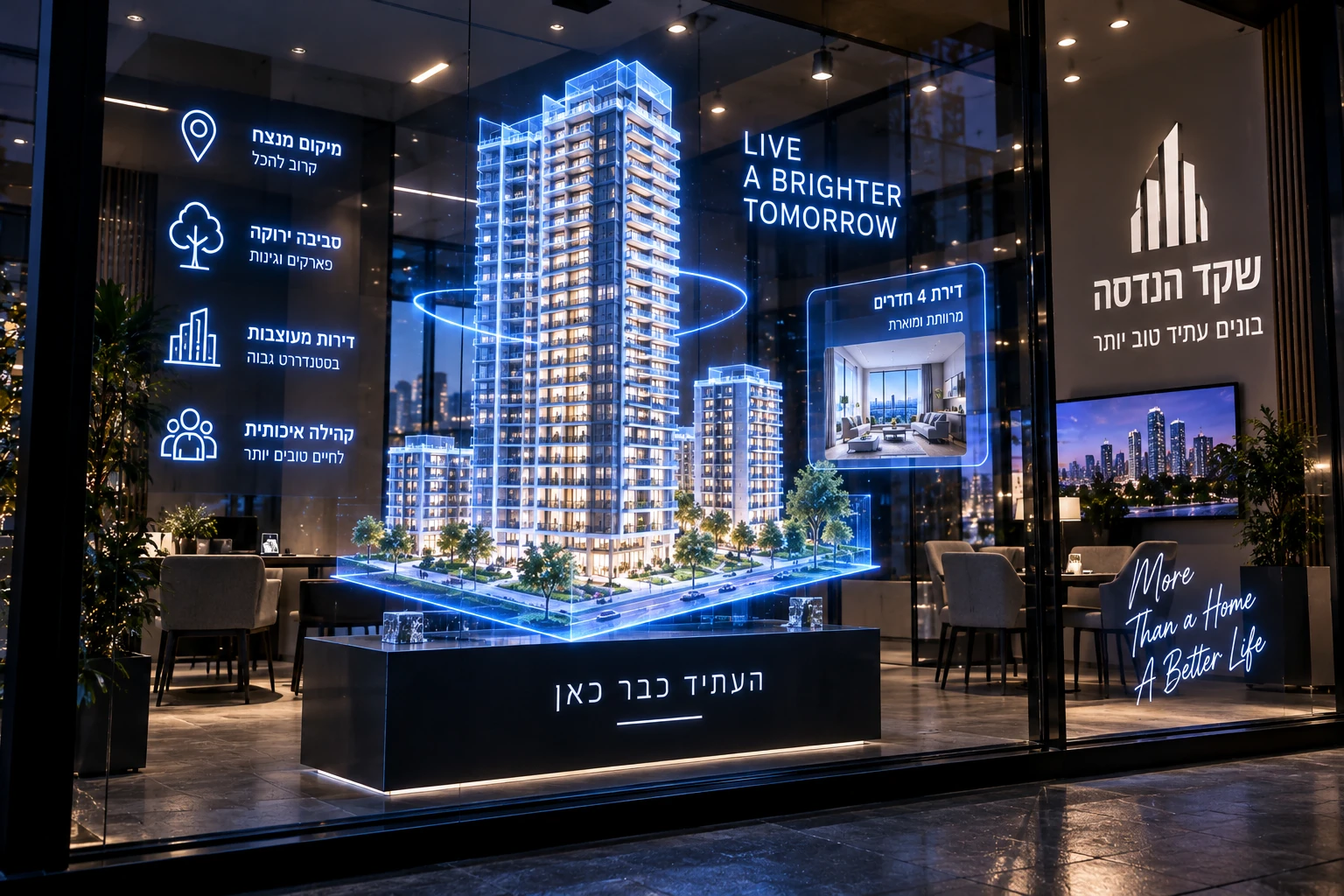 הדמיית פרויקט בנייה בשילוט הולוגרפי