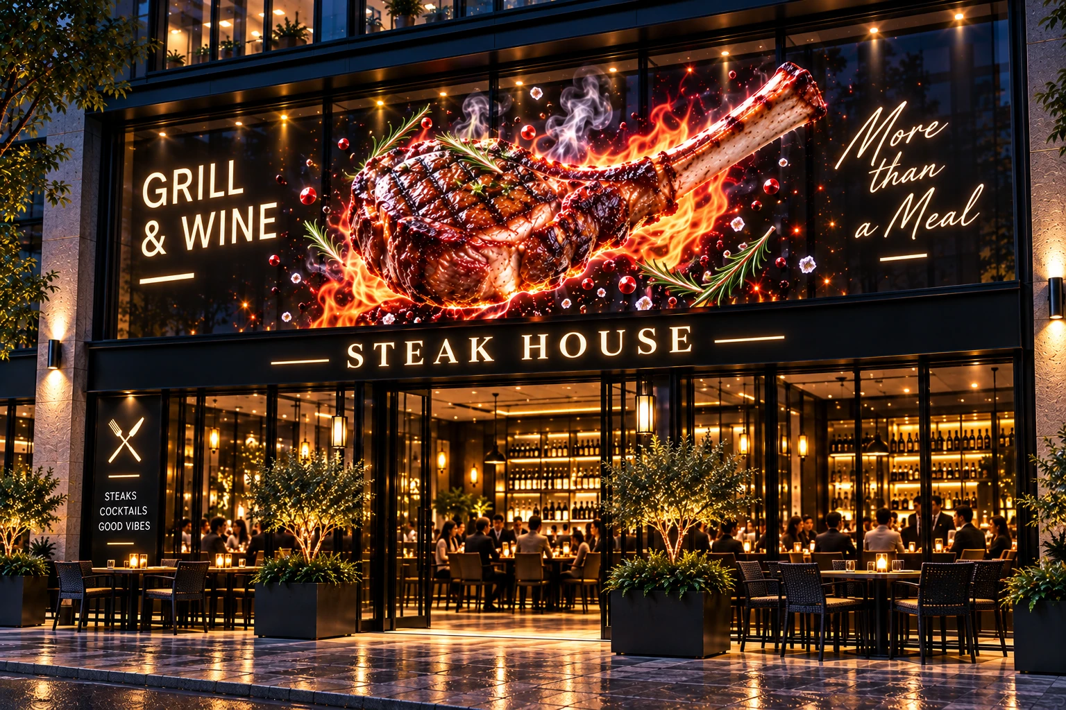 שילוט הולוגרפי חזותי למסעדה – STEAK HOUSE